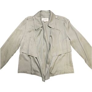 BB DAKOTA Women's Double Agent Tencel Cropped Trench Coat Jacket large green